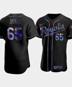 Men's Kansas City Royals Jakob Junis 65 Black Golden Edition Holographic Jersey - Robokeg
