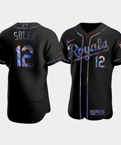 Men's Kansas City Royals Jorge Soler 12 Black Golden Edition Holographic Jersey - Robokeg