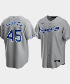 Men's Kansas City Royals Kyle Zimmer 45 Gray Road Cool Base Jersey - Robokeg