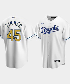 Men's Kansas City Royals Kyle Zimmer 45 White Home Cool Base Jersey - Robokeg
