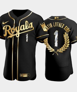 Men's Kansas City Royals Martin Luther King Golden Edition Jersey - Black Jersey - Robokeg