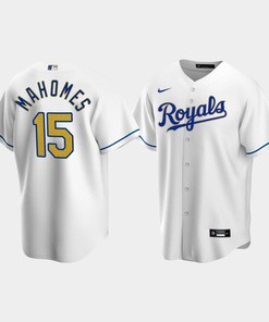 Men's Kansas City Royals Patrick Mahomes 15 White Home Cool Base Jersey - Robokeg