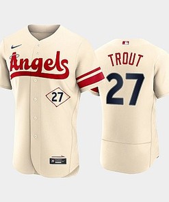 Men's Los Angeles Angels 27 Mike Trout 2022-23 City Connect Cream Jersey - Robokeg