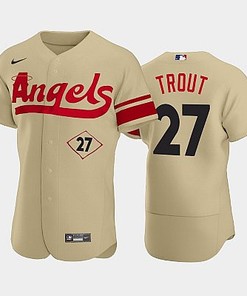 Men's Los Angeles Angels 27 Mike Trout 2022-23 City Connect Gold Jersey - Robokeg