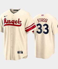 Men's Los Angeles Angels 33 Max Stassi 2022-23 City Connect Cream Jersey - Robokeg