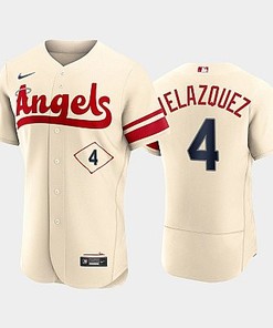 Men's Los Angeles Angels 4 Andrew Velazquez 2022-23 City Connect Cream Jersey - Robokeg
