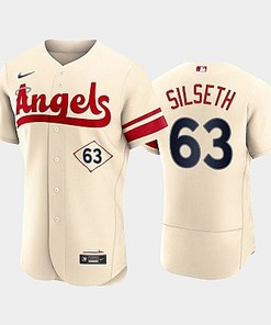Men's Los Angeles Angels 63 Chase Silseth 2022-23 City Connect Cream Jersey - Robokeg