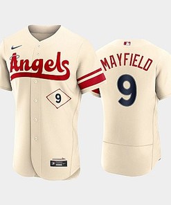 Men's Los Angeles Angels 9 Jack Mayfield 2022-23 City Connect Cream Jersey - Robokeg