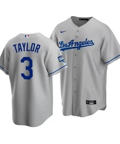 Men's Los Angeles Dodgers Chris Taylor 3 2020 World Series Champions Gray Road Jersey - Robokeg