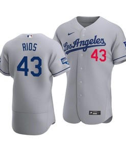 Men's Los Angeles Dodgers Edwin Rios 43 2020 World Series Champions Road Jersey Gray - Robokeg