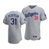Men's Los Angeles Dodgers Joc Pederson 31 2020 World Series Champions Road Jersey Gray - Robokeg
