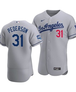 Men's Los Angeles Dodgers Joc Pederson 31 2020 World Series Champions Road Jersey Gray - Robokeg