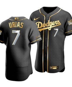 Men's Los Angeles Dodgers Julio Urias 7 2020 World Series Champions Golden Jersey Black - Robokeg