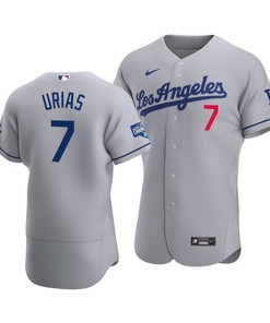 Men's Los Angeles Dodgers Julio Urias 7 2020 World Series Champions Road Jersey Gray - Robokeg