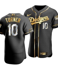 Men's Los Angeles Dodgers Justin Turner 10 2020 World Series Champions Golden Jersey Black - Robokeg