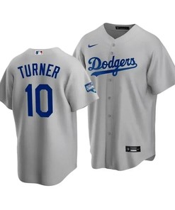 Men's Los Angeles Dodgers Justin Turner 10 2020 World Series Champions Gray Alternate Jersey - Robokeg