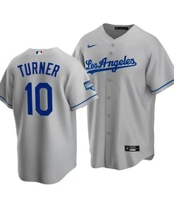 Men's Los Angeles Dodgers Justin Turner 10 2020 World Series Champions Gray Road Jersey - Robokeg