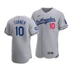 Men's Los Angeles Dodgers Justin Turner 10 2020 World Series Champions Road Jersey Gray - Robokeg