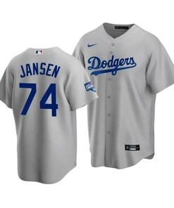 Men's Los Angeles Dodgers Kenley Jansen 74 2020 World Series Champions Gray Alternate Jersey - Robokeg