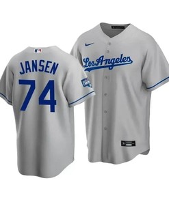 Men's Los Angeles Dodgers Kenley Jansen 74 2020 World Series Champions Gray Road Jersey - Robokeg