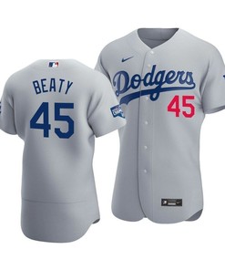 Men's Los Angeles Dodgers Matt Beaty 45 2020 World Series Champions Alternate Jersey Gray - Robokeg