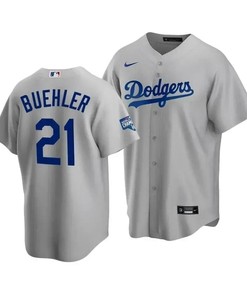 Men's Los Angeles Dodgers Walker Buehler 21 2020 World Series Champions Gray Alternate Jersey - Robokeg