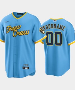 Men's Milwaukee Brewers 00 Custom 2022-23 City Connect Powder Blue Jersey - Robokeg