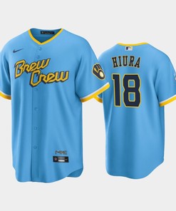 Men's Milwaukee Brewers 18 Keston Hiura 2022-23 City Connect Powder Blue Jersey - Robokeg