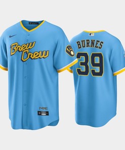 Men's Milwaukee Brewers 39 Corbin Burnes 2022-23 City Connect Powder Blue Jersey - Robokeg
