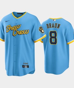 Men's Milwaukee Brewers 8 Ryan Braun 2022-23 City Connect Powder Blue Jersey - Robokeg