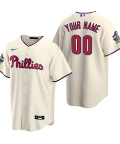 Men's Philadelphia Phillies Custom 00 Cream 2022-23 World Series Jersey - Robokeg