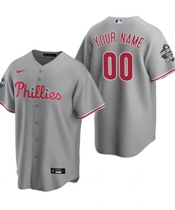 Men's Philadelphia Phillies Custom 00 Gray 2022-23 World Series Jersey - Robokeg