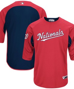 Men's Red/Navy Washington Nationals Collection On-Field 3/4-Sleeve Batting Practice Jersey - Robokeg
