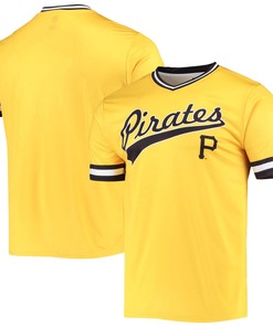 Men's Stitches Gold/Black Pittsburgh Pirates Cooperstown Collection V-Neck Team Color Jersey - Robokeg