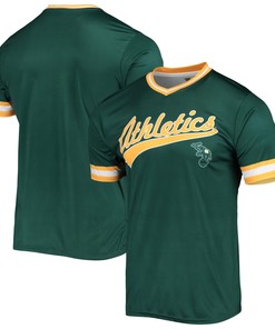 Men's Stitches Green/Yellow Oakland Athletics Cooperstown Collection V-Neck Team Color Jersey - Robokeg