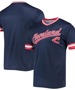 Men's Stitches Navy/Red Cleveland Indians Cooperstown Collection V-Neck Team Color Jersey - Robokeg