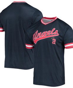 Men's Stitches Navy/Red Los Angeles Angels Cooperstown Collection V-Neck Team Color Jersey - Robokeg