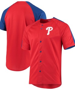Men's Stitches Red Philadelphia Phillies Logo Button-Up Jersey - Robokeg