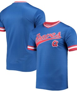 Men's Stitches Royal/Red Atlanta Braves Cooperstown Collection V-Neck Team Color Jersey - Robokeg