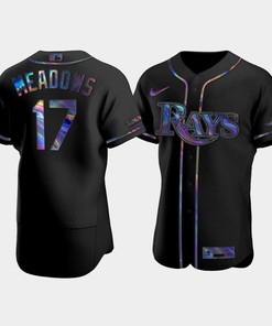 Men's Tampa Bay Rays Austin Meadows 17 Black Holographic Golden Edition Jersey - Robokeg