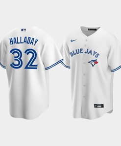 Men's Toronto Blue Jays 32 Roy Halladay White Home Jersey - Robokeg
