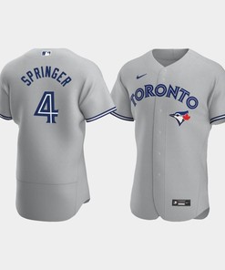 Men's Toronto Blue Jays 4 George Springer Gray Road Jersey - Robokeg