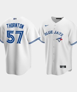 Men's Toronto Blue Jays 57 Trent Thornton White Home Jersey - Robokeg