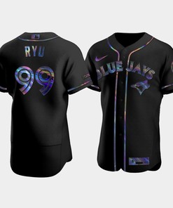 Men's Toronto Blue Jays Hyun-Jin Ryu 99 Black Golden Edition Holographic Jersey - Robokeg