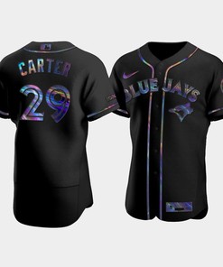 Men's Toronto Blue Jays Joe Carter 29 Black Golden Edition Holographic Jersey - Robokeg