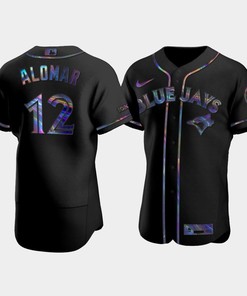 Men's Toronto Blue Jays Roberto Alomar 12 Black Golden Edition Holographic Jersey - Robokeg