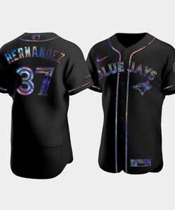 Men's Toronto Blue Jays Teoscar Hernandez 37 Black Golden Edition Holographic Jersey - Robokeg