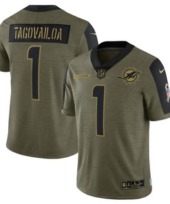 Miami Dolphins Tua Tagovailoa 1 Nfl Olive 2021 Salute To Service Player Men Jersey For Dolphins Fans - Robokeg