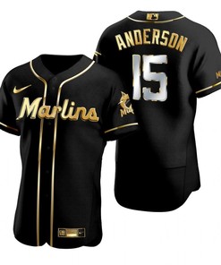 Miami Marlins #15 Brian Anderson Mlb Golden Brandedition Black Jersey Gift For Marlins Fans - Robokeg
