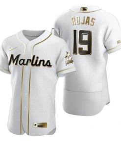 Miami Marlins #19 Miguel Rojas Mlb Golden Brandedition White Jersey Gift For Marlins Fans - Robokeg